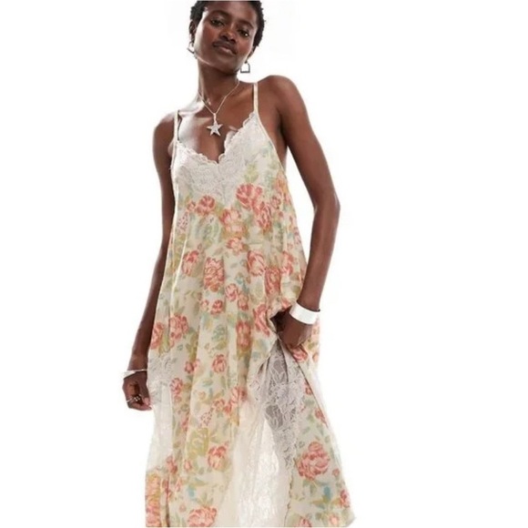 Free People Floral High Low Dress in Pink and Cream - Picture 2 of 16